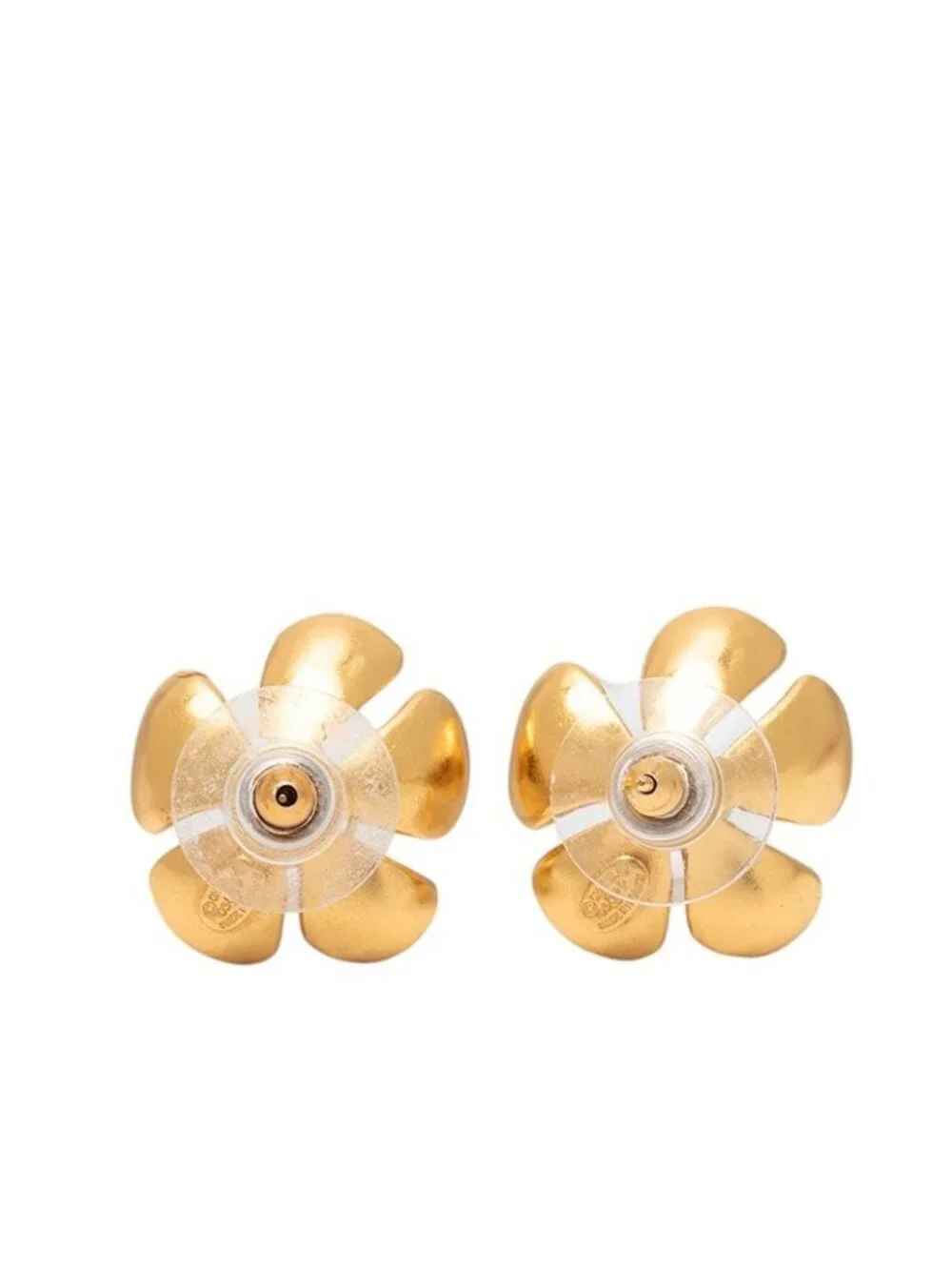 Chanel CC Logo Stud Earrings Flower Gold Plated Faux Pearl